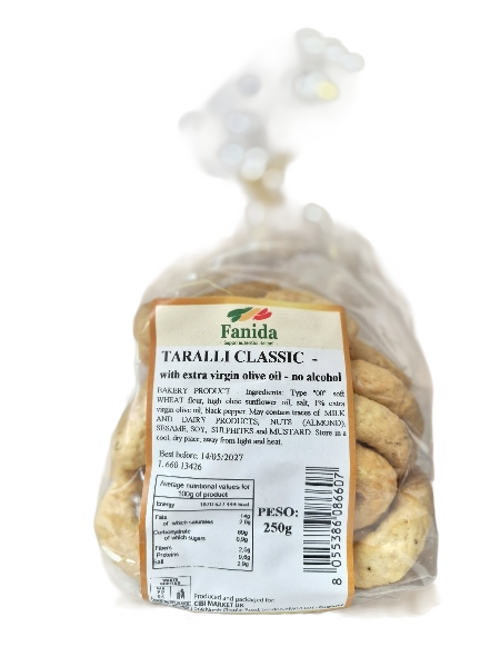 FANIDA TARALLI CLASSIC WITH EXTRA VIRGIN OLIVE OIL NO ALCOHOL 250 GR
