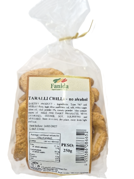 FANIDA TARALLI CHILI PEPPER WITH EXTRA VIRGIN OLIVE OIL NO ALCOHOL 250 GR