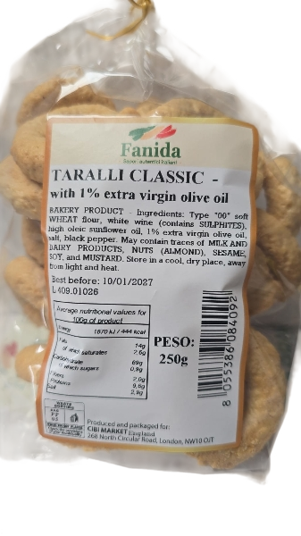 FANIDA TARALLI CLASSIC WITH EXTRA VIRGIN OLIVE OIL 250 GR