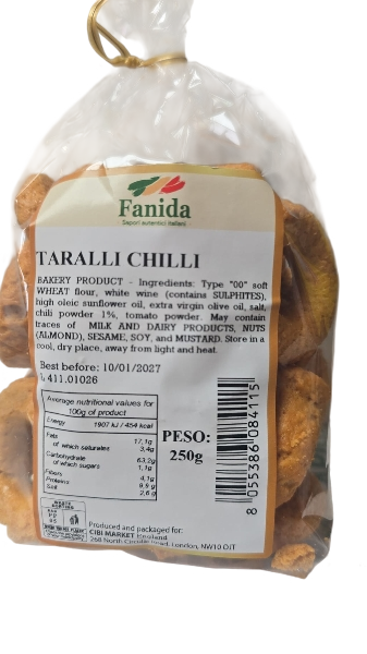 FANIDA TARALLI CHILI PEPPER WITH EXTRA VIRGIN OLIVE OIL 250 GR