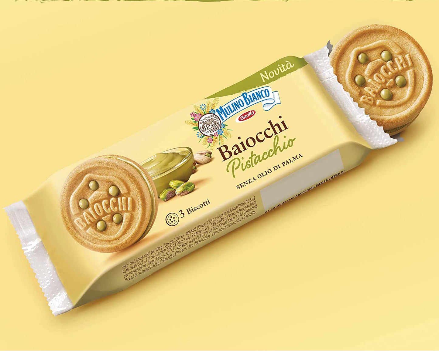 MULINO BIANCO COOKIES BAIOCCHI PISTACHIO MULTIPACK X6 168 GR