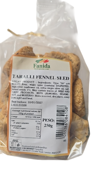 FANIDA TARALLI FENNEL SEEDS WITH EXTRA VIRGIN OLIVE OIL 250 GR