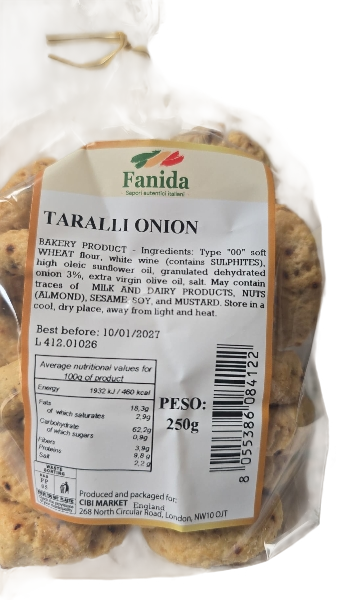 FANIDA TARALLI ONION WITH EXTRA VIRGIN OLIVE OIL 250 GR