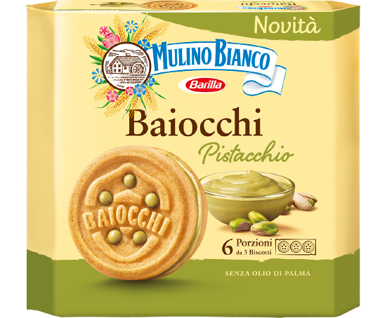 MULINO BIANCO COOKIES BAIOCCHI PISTACHIO MULTIPACK X6 168 GR