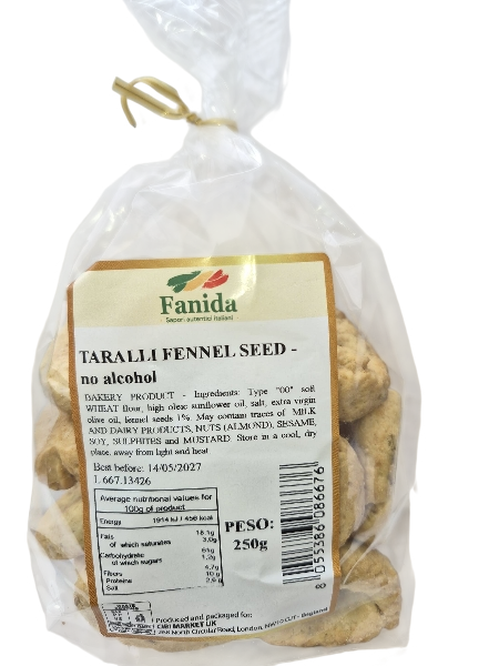 FANIDA TARALLI FENNEL SEEDS WITH EXTRA VIRGIN OLIVE OIL NO ALCOHOL 250 GR